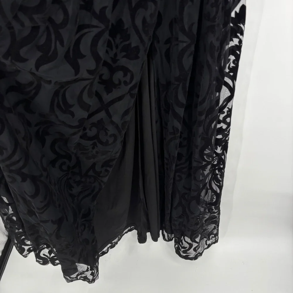 Windsor Black Velvet Burnout Mesh Maxi Dress‎ Short Sleeve V Neck S - Picture 8 of 16